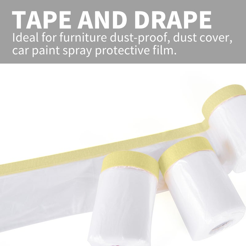 TAPEBEAR Painters Tape and Masking Film 22inch X 30yard(550mmx 27m), Plastic Cover for Painting, Tape and Drape, Pre-Taped Masking Film for Automotive, Floor, Appliance and Furniture, 3Rolls - Image 2